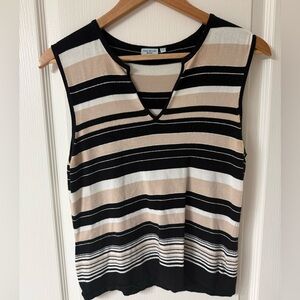 Anne Brooks Petite Knit Striped Top | Black Beige Cream | 14P Workwear